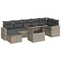 8-delige Loungeset met kussens poly rattan lichtgrijs - thumbnail