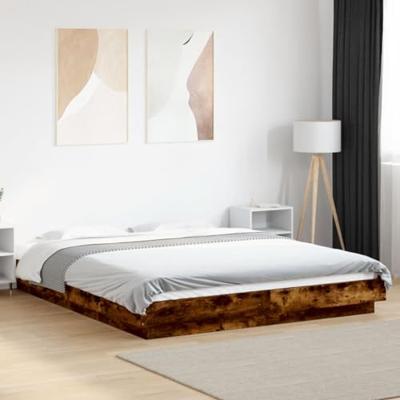 Bedframe met LED-verlichting gerookt eikenkleurig 150x200 cm