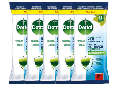 5-pack Dettol Lingettes Désinfectantes Multi-surfaces Cleanser - 80