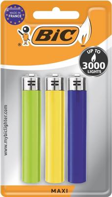 BIC Maxi vuursteen aansteker, geassorteerde kleuren, blister van 3 stuks