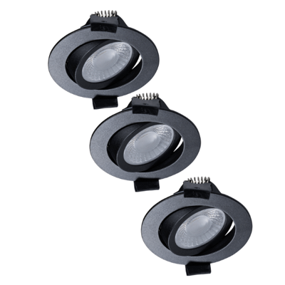 LED&apos;s Light PRO - 3 PACK - downlight inbouwspot Ø 68mm - Kantelbaar - Spatwaterdicht - Dim to Warm - Zwart