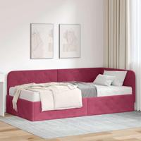 Hoekbedframe met matras Wijnrood 90 x 200 cm Fluweel - thumbnail