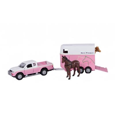 Kids Globe die-cast auto met paardentrailer roze, 1:32