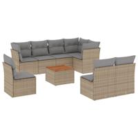 9-delige Loungeset met kussens poly rattan gemengd beige - thumbnail