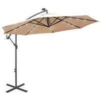 VidaXL Zweefparasol met led-verlichting en metalen paal 300 cm zand - thumbnail