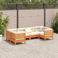 6-delige Loungeset met kussens massief grenenhout wasbruin - thumbnail