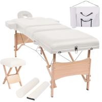 VidaXL Massagetafel- en krukset inklapbaar 3 zones 10 cm dik wit - thumbnail