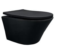 Wiesbaden Vesta Junior wandcloset rimless verkort Shade slim toiletzitting softclose en quick release mat zwart - thumbnail
