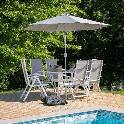 Nohr Outdoor Diningset 'Rosemary' Met parasol, kleur Wit