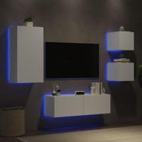 4-delige tv-wandmeubelset met LED-verlichting wit - thumbnail