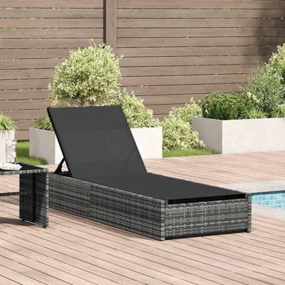 Ligstoel met kussen 1-persoon Grijs 60 x 200 x 27cm poly rattan