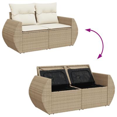 5-delige Loungeset met kussens poly rattan beige