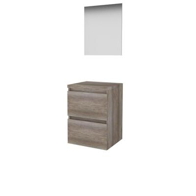 Basic-Line Ultimate 46 Badkamermeubelset - 50 x 46 cm - Greeploos - 2 Lades - Wastafelblad - Spiegel met Indirecte LED Verlichting - Scotch Oak