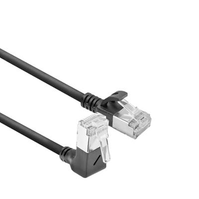 ACT DA4952 U/FTP CAT6A LSZH Slimline Patchkabel | RJ45 Connectoren Recht naar 90° Haaks Boven | Zwart | 25 cm