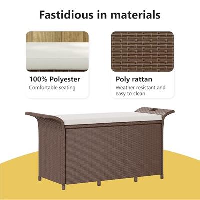 Tuinbank met kussen 116x46x57 cm poly rattan bruin - thumbnail