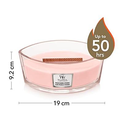 WoodWick Geurkaars Ellipse Pressed Blooms & Patchouli - 9 cm / 19 cm - Geurkaars in Glas - Houten Lont WoodWick Geurkaars Ellipse Pressed Blooms & Patchouli - 9 cm / 19 cm - Geurkaars in Glas - Houten Lont