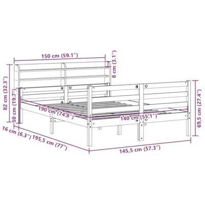 Bedframe met hoofdbord massief grenenhout 140x190 cm
