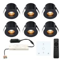 Set van 6 Olivia LED Mini Inbouwspots met Trafo en Muurdimmer - 12 Volt 3 Watt 150 lumen - Dimbaar - Verzonken - Plat 36mm - 2700K - IP44 waterdicht - Zwart - thumbnail