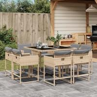 9-delige Tuinset met kussens poly rattan gemengd beige - thumbnail