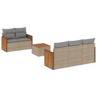 6-delige Loungeset met kussens poly rattan beige - thumbnail