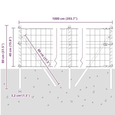 VidaXL Hek met paal grijs 0,4 x 10 m staal en pvc