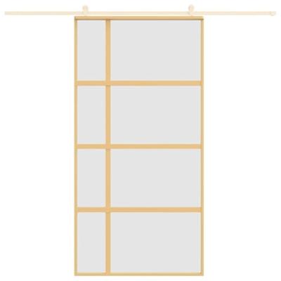 Schuifdeur 102,5x205 cm mat ESG-glas en aluminium goudkleurig