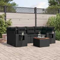 7-delige Loungeset met kussens poly rattan zwart - thumbnail