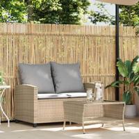 Tuinbank 2-zits met kussens & tafel poly rattan beige - thumbnail