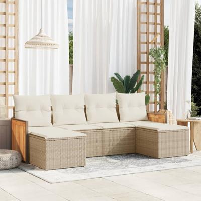 7-delige Loungeset met kussens poly rattan beige