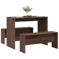 3-delige Eettafel en bankenset bewerkt hout bruin eikenkleur - thumbnail
