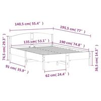 Bedframe met hoofdbord massief grenenhout wit 135x190 cm - thumbnail
