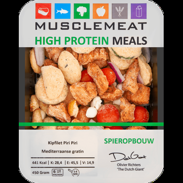 Muscle Meat High Protein Meals Kipfilet Piri Piri Mediterraanse Gratin Spieropbouw 450 g bij Jumbo Muscle Meat High Protein Meals Kipfilet Piri Piri Mediterraanse Gratin Spieropbouw 450 g bij Jumbo