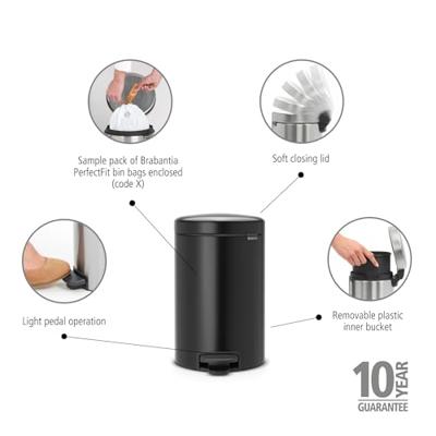 Brabantia NewIcon Pedaalemmer 12L Mat Zwart - thumbnail