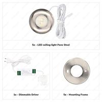 Set van 5 Pavo - Platte LED opbouwspots 23mm - 3W 300lm - 2700K - Dimbaar - Rond - IP44 - RVS - thumbnail