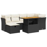 7-delige Loungeset met kussens poly rattan acacia zwart - thumbnail