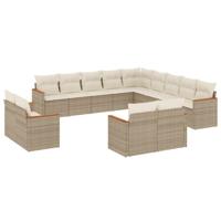 13-delige Loungeset met kussens poly rattan beige - thumbnail