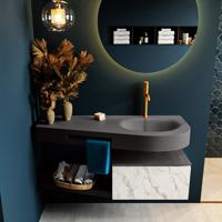 MONDIAZ RIVA 120cm badmeubel onderkast / planchet kleur carrara met 1 lade. Wastafel DULCET rechts 1 kraangat kleur Dark_Grey. - thumbnail