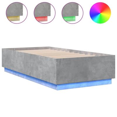 Bedframe met LED-verlichting bewerkt hout betongrijs 90x190 cm