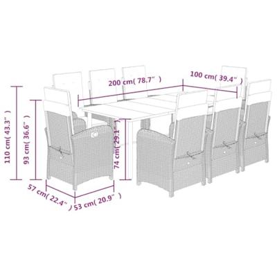 9-delige Tuinset met kussens poly rattan grijs