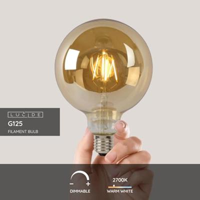 Lucide G125 - Filament lamp - Ø 12,5 cm - LED Dimb. - E27 - 1x8W 2700K - Amber Lucide G125 - Filament lamp - Ø 12,5 cm - LED Dimb. - E27 - 1x8W 2700K - Amber