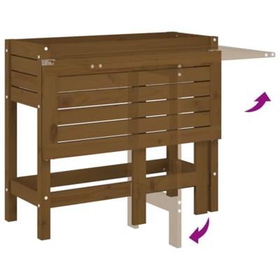 Plantenbak met inklapbaar tafelblad grenenhout honingbruin