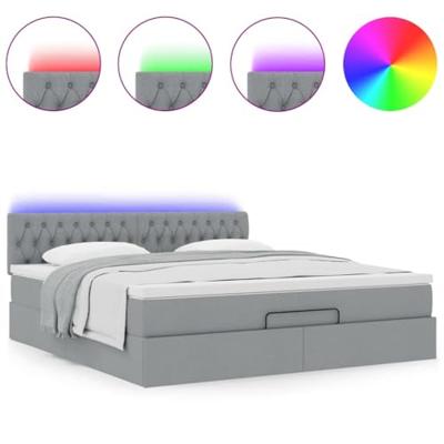 Bed poef met matras en LED's 180x200 cm stof lichtgrijs