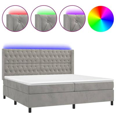 Boxspring met matras en LED fluweel lichtgrijs 200x200 cm