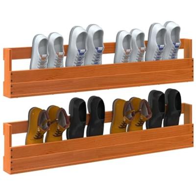 VidaXL Schoenenrekken 2 st 110x8,5x23,5 cm massief grenenhout wasbruin