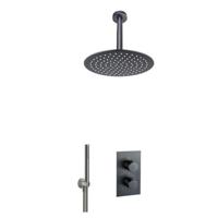 Fortifura Calvi Inbouw Regendoucheset - thermostatisch - plafondarm - 30cm hoofddouche - staaf handdouche - gladde doucheslang - geborsteld Gunmetal PVD SW1139123/SW720558/SW721165/SW721170/SW766536/SW76 - thumbnail