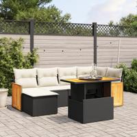 7-delige Loungeset met kussens poly rattan zwart - thumbnail