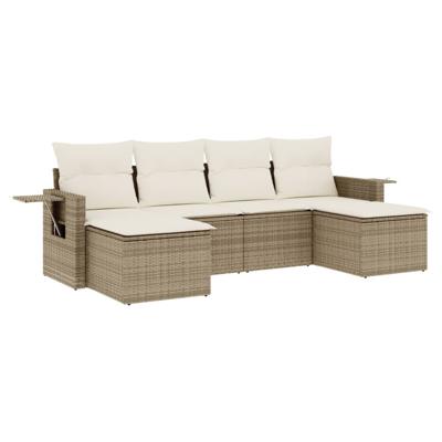 7-delige Loungeset met kussens poly rattan beige - thumbnail