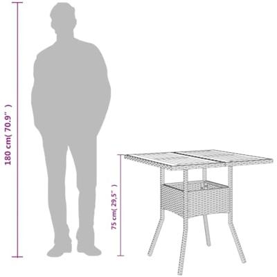 Tuintafel met acaciahouten blad 80x80x75 cm poly rattan grijs
