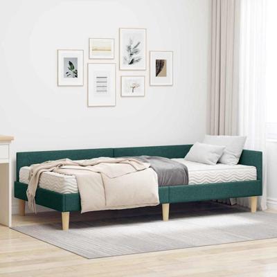 Hoekbedframe met Matras Anders met hoofdeinde 2 pcs Groen Stof