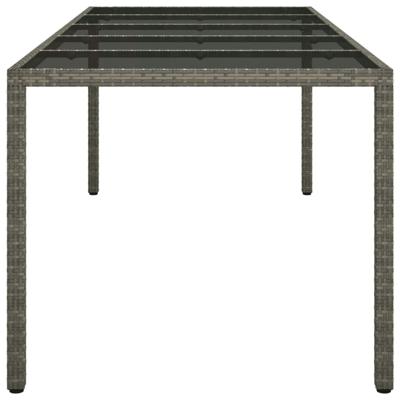Tuintafel 250x100x75 cm gehard glas en poly rattan grijs